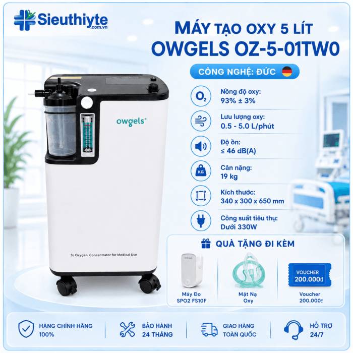 Máy Tạo Oxy 5 lít Owgels OZ-5-01TW0 Phiên Bản Mới - Có Xông Mũi