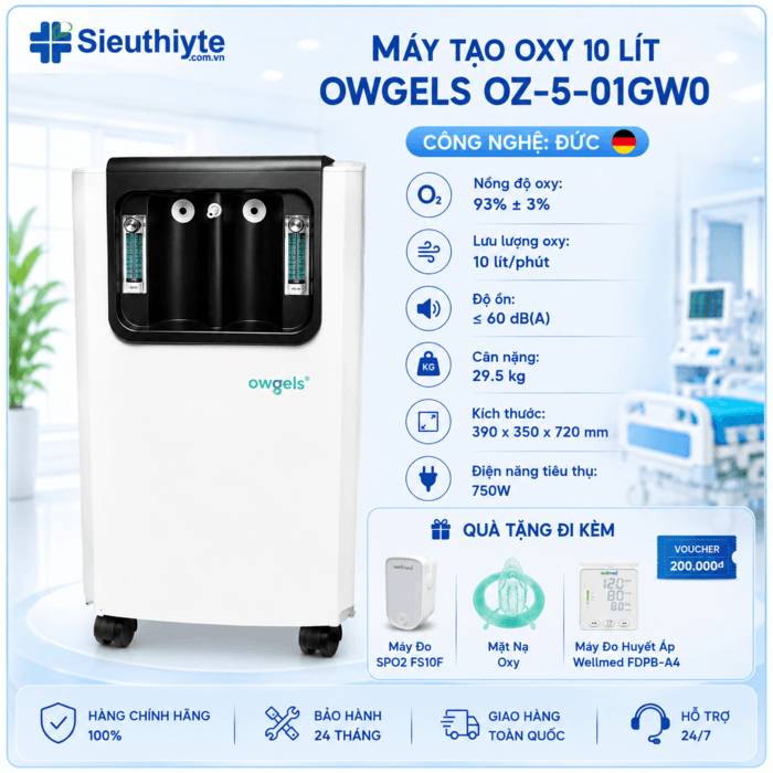 Máy Tạo Oxy 10 Lít Owgels OZ-5-01GW0 - Có xông mũi