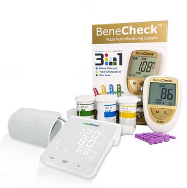 Combo Máy đo đường huyết - mỡ máu - gút BeneCheck & Máy đo huyết áp Wellmed FDBP-A4