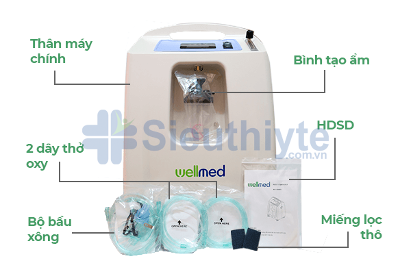 Máy tạo oxy 5 lít Wellmed DO2-5A Series kết hợp chức năng xông mũi họng