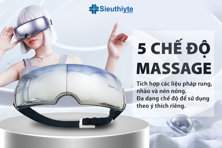 Máy massage mắt Repor RP-I50 tích hợp liệu pháp rung, nhào và nén nóng với 5 chế độ massage