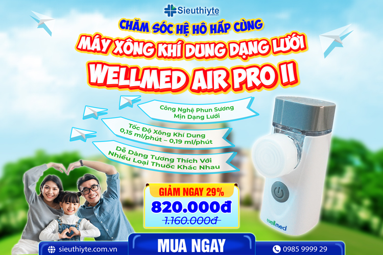 Máy Xông Khí Dung Dạng Lưới Wellmed Air Pro II hỗ trợ điều trị cảm cúm