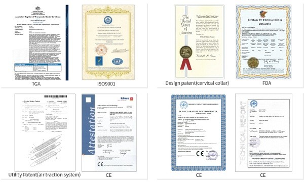 Các giấy chứng nhận về chất lượng mà Alphay đảm bảo như FDA (về hợp tác thiết kế), CE (về hệ thống căng cơ bằng áp lực không khí), TGA/ISO9001...