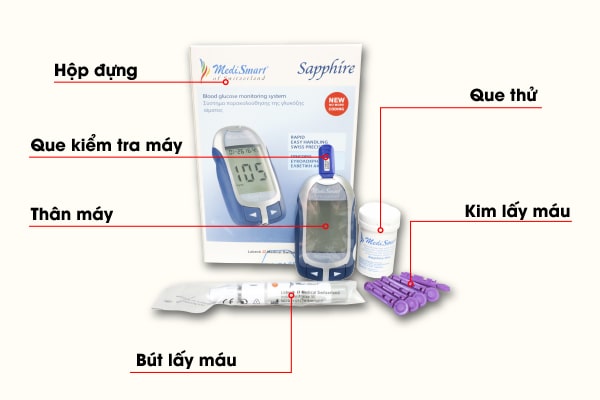 Bộ phụ kiện của máy đo đường huyết Medismart Sapphire Plus