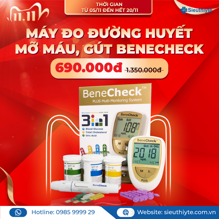 Máy đo đường huyết, mỡ máu, gút BeneCheck
