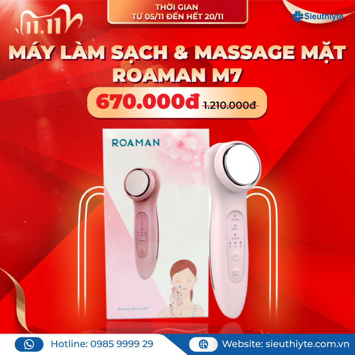 Máy massage mặt ROAMAN M7 làm sạch và trẻ hóa làn da bằng công nghệ Ion