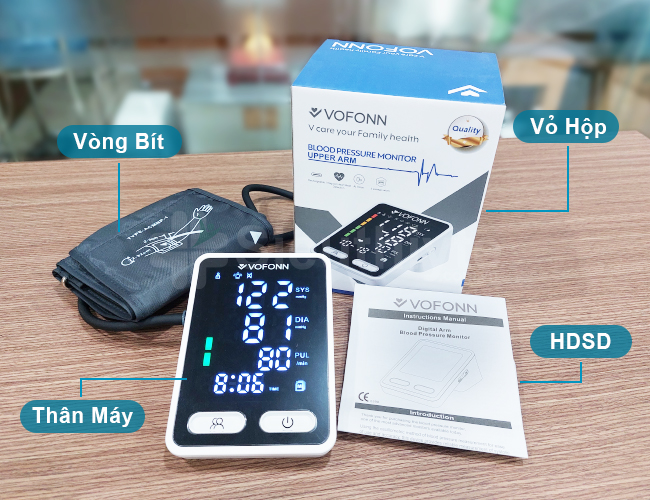 Chi tiết phụ kiện máy đo huyết áp bắp tay Vofonn