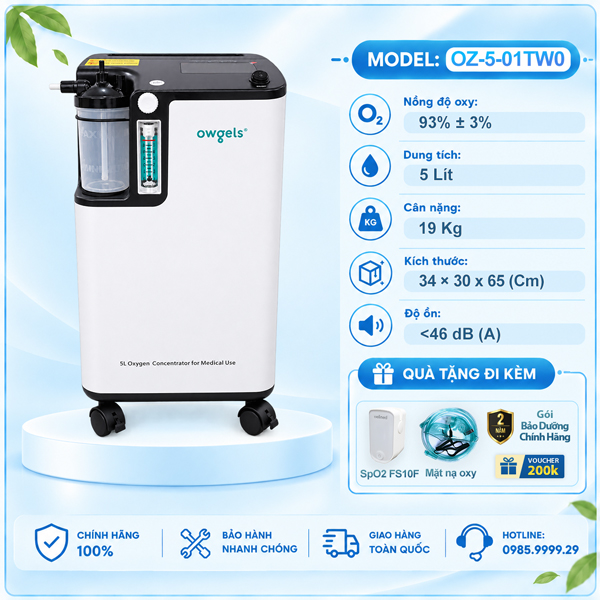 Máy Tạo Oxy 5 lít Owgels OZ-5-01TW0 Phiên Bản Mới - Có Xông Mũi