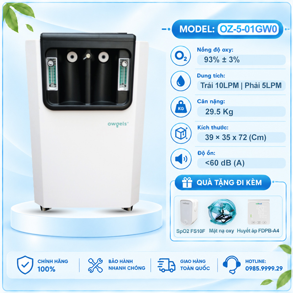 Máy Tạo Oxy 10 Lít Owgels OZ-5-01GW0 - Có xông mũi