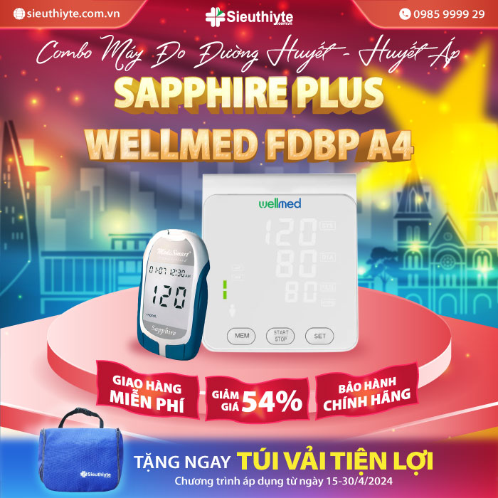 Combo Máy đo đường huyết Sapphire Plus & Máy đo huyết áp Wellmed FDBP-A4