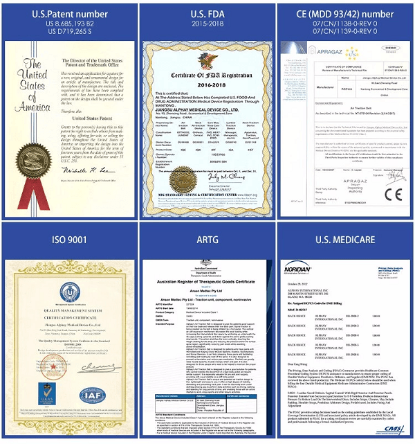 Các giấy chứng nhận về chất lượng mà Alphay đảm bảo như FDA (MỸ), CE (EU), TGA (AU), ISO 9001...