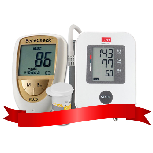 Combo Máy đo cholesterol Benecheck Plus - Máy đo huyết áp bắp tay Boso Medicus X